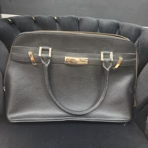 Calvin Klein Black Leather Briefcase with Gold Accents